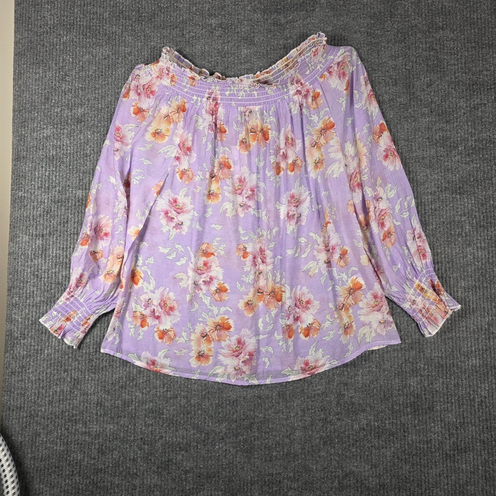 Patrizia Luca Floral Off Shoulder Blouse Xl Purple Smocked Nwt